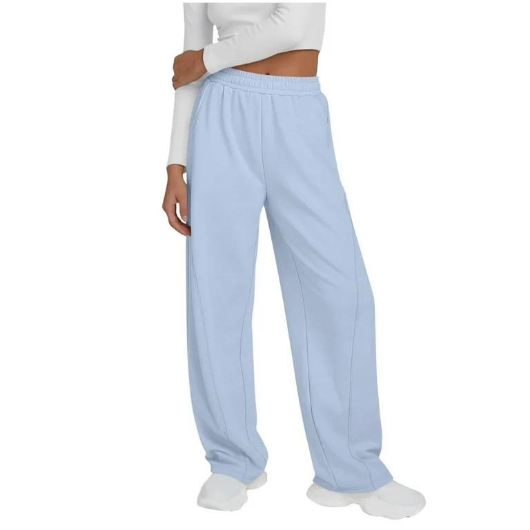 Admvng Womens Sweatpants Solid Color Casual Wide Leg Oversized Pocket Sweatpants Long Pants, Size... | Walmart (US)