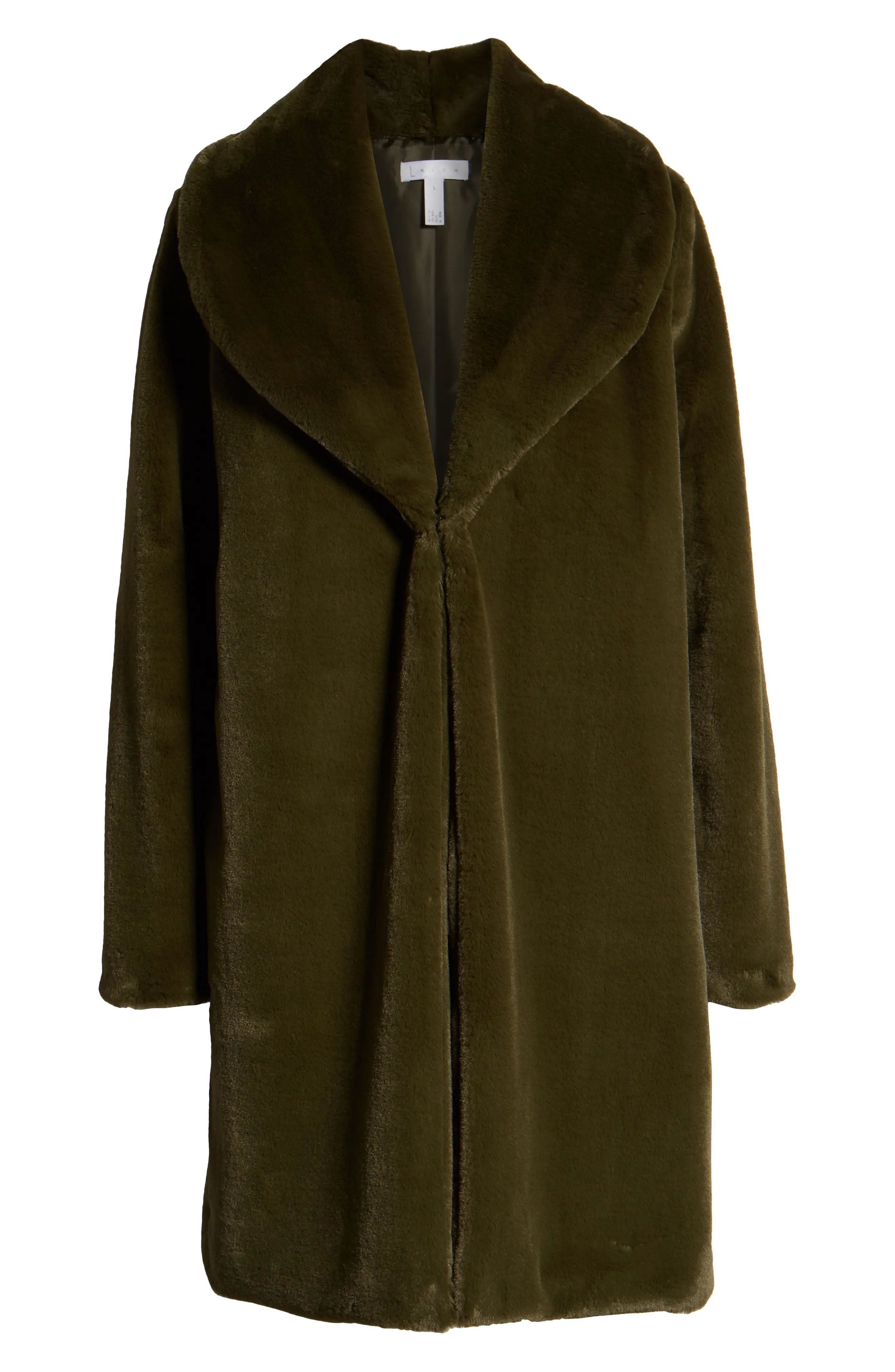 Leith Faux Fur Long Coat | Nordstrom