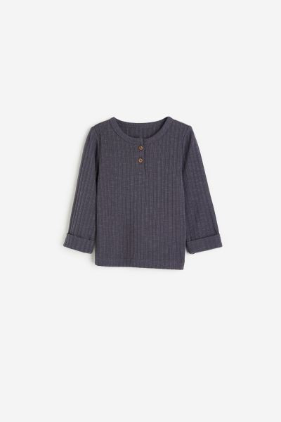 2-pack ribbed Henley tops - Light beige/Dark grey - Kids | H&M GB | H&M (UK, MY, IN, SG, PH, TW, HK)