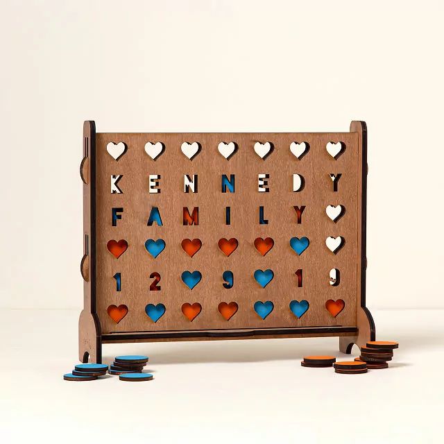 Personalized Hearts Four-Across Game | UncommonGoods