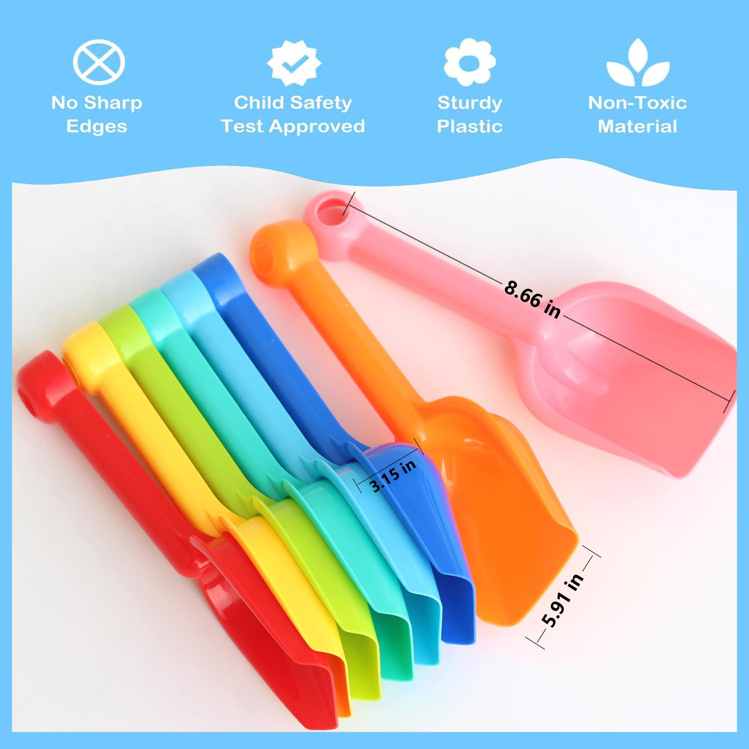 Beach Shovels for Kids 8 Pack，Heavy Duty Plastic Sand Shovels Tools for Toddlers，Spade Scoop ... | Amazon (US)