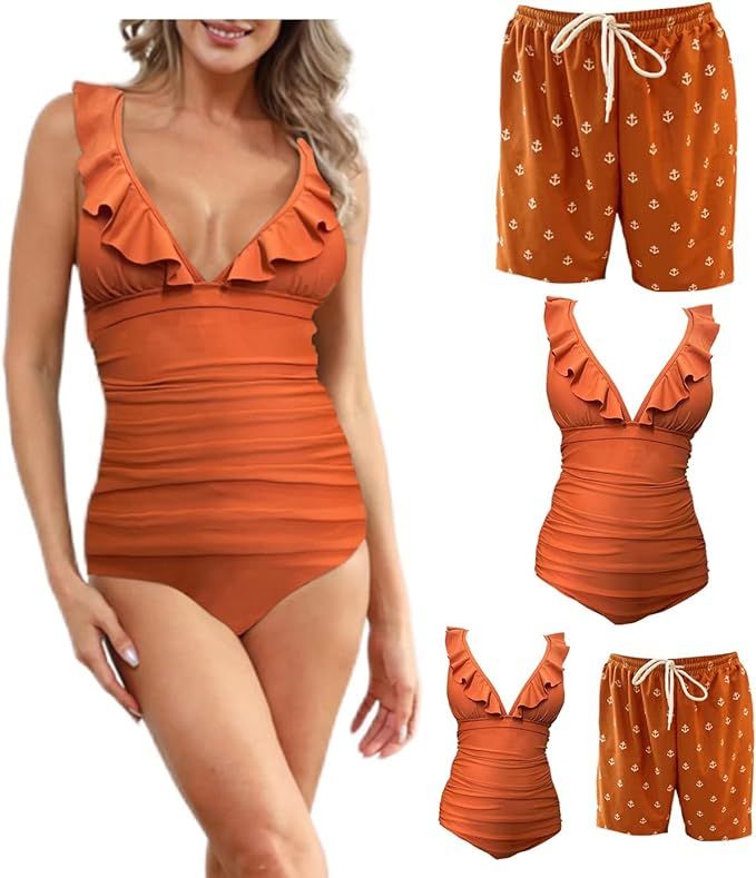 Family Matching Swimsuits for Mom and Daughter,One Piece Ruffles Bathing Suit Girls Bikini Monoki... | Amazon (US)