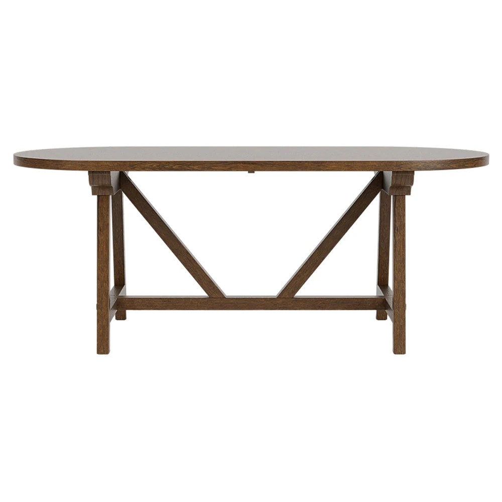 Callum Updated Traditional Brown Wood Oval Trestle Dining Table - 76" | Kathy Kuo Home