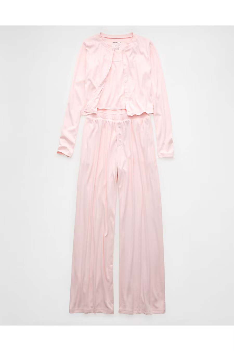 AE 3-Piece Pointelle Plush Cardigan Pajama Set Women's Light Pink XXL | American Eagle Outfitters (US & CA)