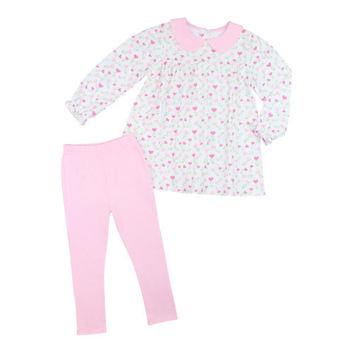 Pink And Green Floral Heart Knit Legging Set | Cecil and Lou