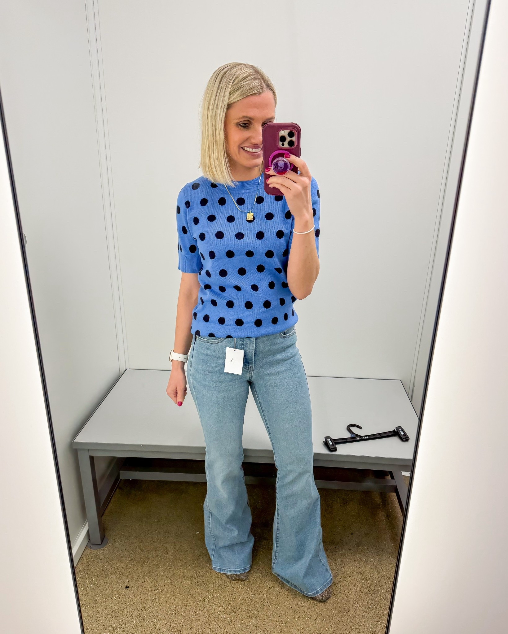 These Jessica Simpson jeans from Walmart are so cute for spring! I love how the lighter wash pairs with this blue polka dot shirt sleeve sweater. 
Top- small
Jeans- 2

#LTKSeasonal #LTKPetite #LTKOver40