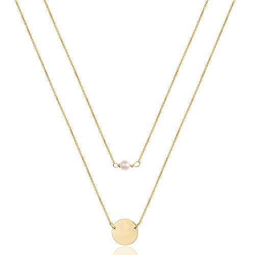 Dainty Layering Necklace Simulated Pearl Pendant Disc Necklace Minimalist Layering Jewelry Handmade Choker Necklaces for Women | Amazon (US)