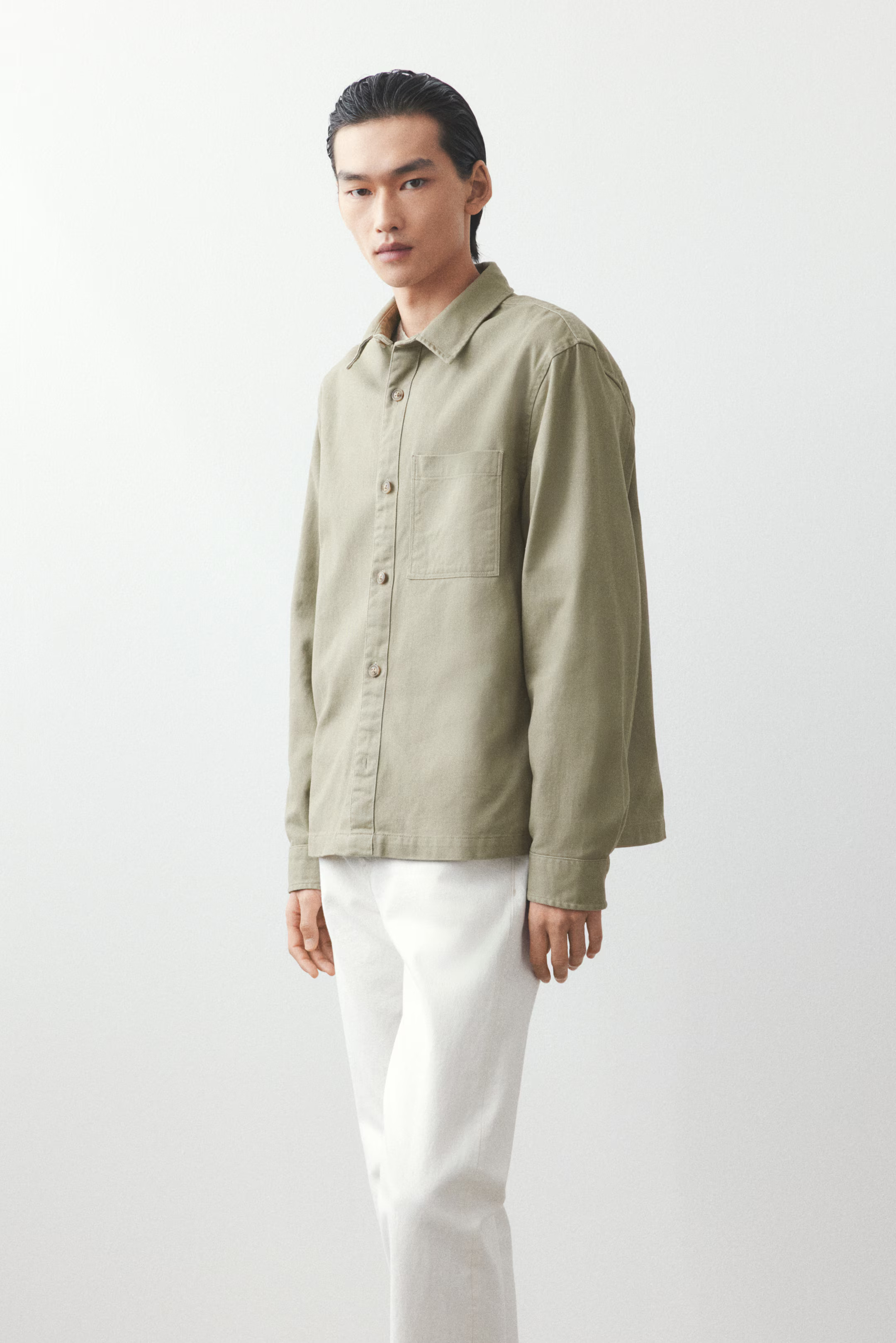 Regular Fit Cotton twill overshirt - Khaki green - Men | H&M US | H&M (US + CA)