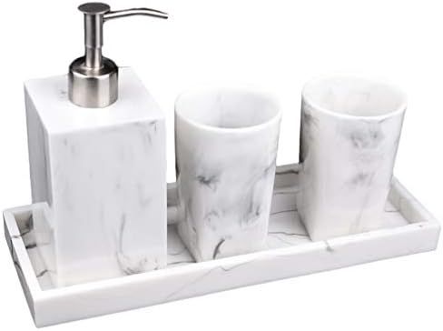 Cabilock 1Set Bath Accessory Sets with Marble Look 4 Piece Set Included Soap Dispenser Vanity Tra... | Amazon (UK)