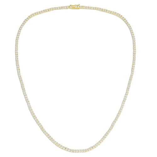 925 Sterling Silver Tennis Necklace| 4 Prong 14K Gold Plated 2.5mm Round Cut Cubic Zirconia Faux Diamond Tennis Chain for Women and Men Bridal Wedding Jewelry 18 inches | Amazon (US)