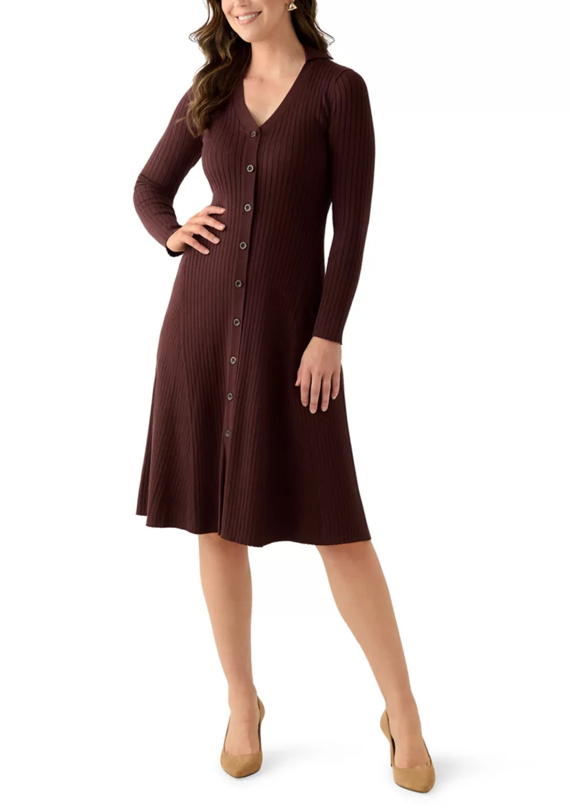 Women's Long Sleeve Collar Button Down Solid Sheath Dress | Belk