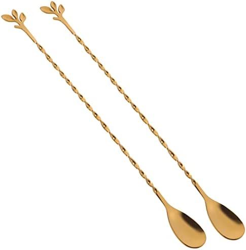 AnSaw 10-Inch Stainless Steel Mixing Spoon, 2-Pieces Gold Spiral Pattern Bar Spoons | Amazon (US)