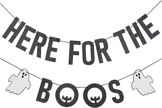 Halloween Party Decorations- Black Glittery Here For The Boos Banner- Halloween Party Supplies,Ha... | Amazon (US)