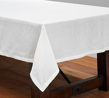 Classic Belgian Flax Linen Hemstitch Tablecloth | Pottery Barn | Pottery Barn (US)