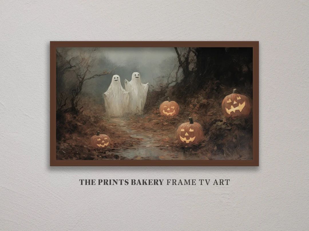 FRAME TV Art Halloween Ghost Pumpkins, Vintage Ghosts in Haunted Forest, Muted Neutral Samsung Fr... | Etsy ROW