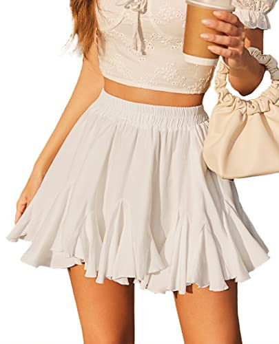 Avidlove Women's Pleated Skater Skirt Basic Casual High Waisted Ruffles Flared Mini Lingerie Skirts (S, White) | Amazon (US)