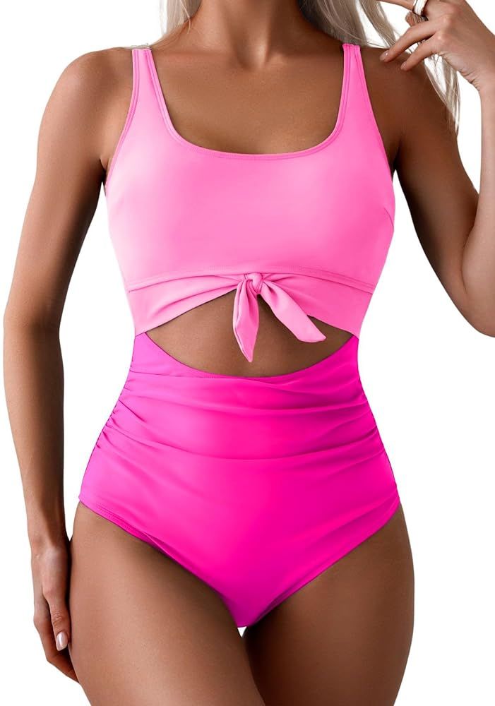 Eomenie Women's One Piece Swimsuit Tummy Control Slimming Bathing Suit Cutout Tie Knot Swimwear | Amazon (US)