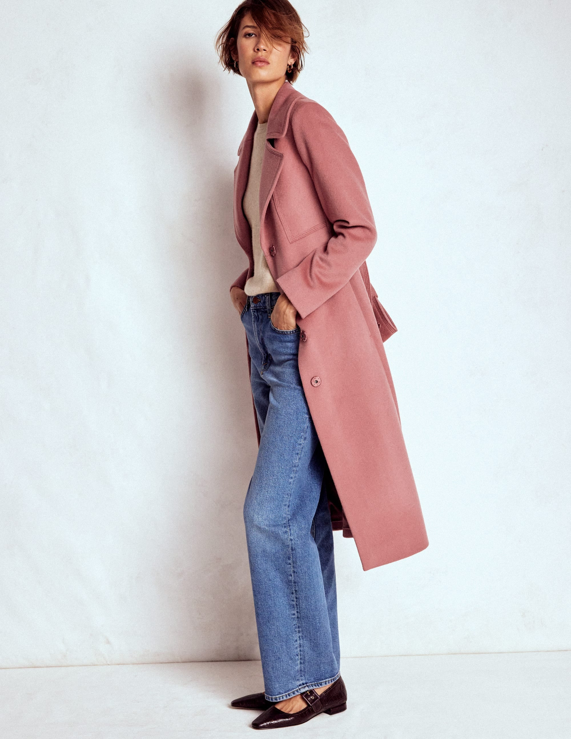 Bow Front Coat-Dusty Pink | Boden (US)