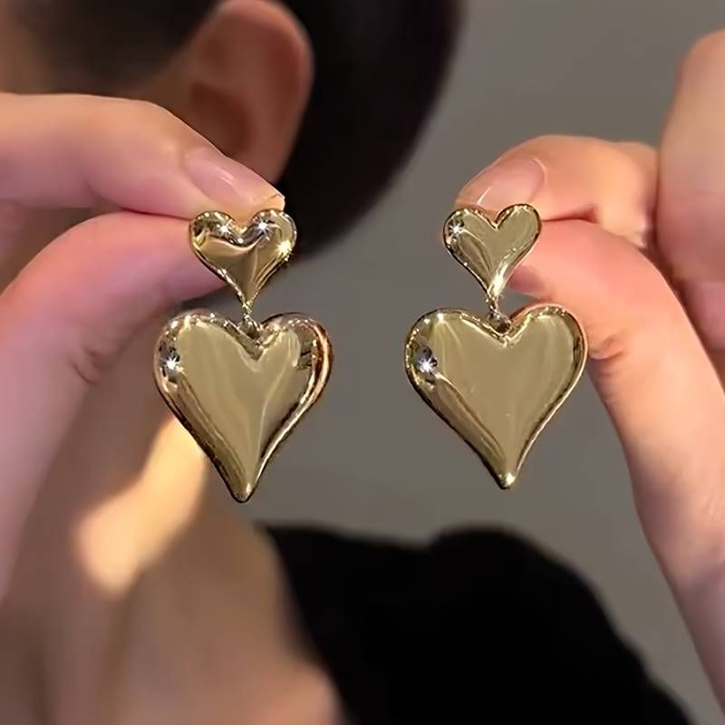 Double Glossy Heart Design Dangle Earrings Simple Leisure Style Zinc Alloy Jewelry Valentine's Da... | Temu Affiliate Program