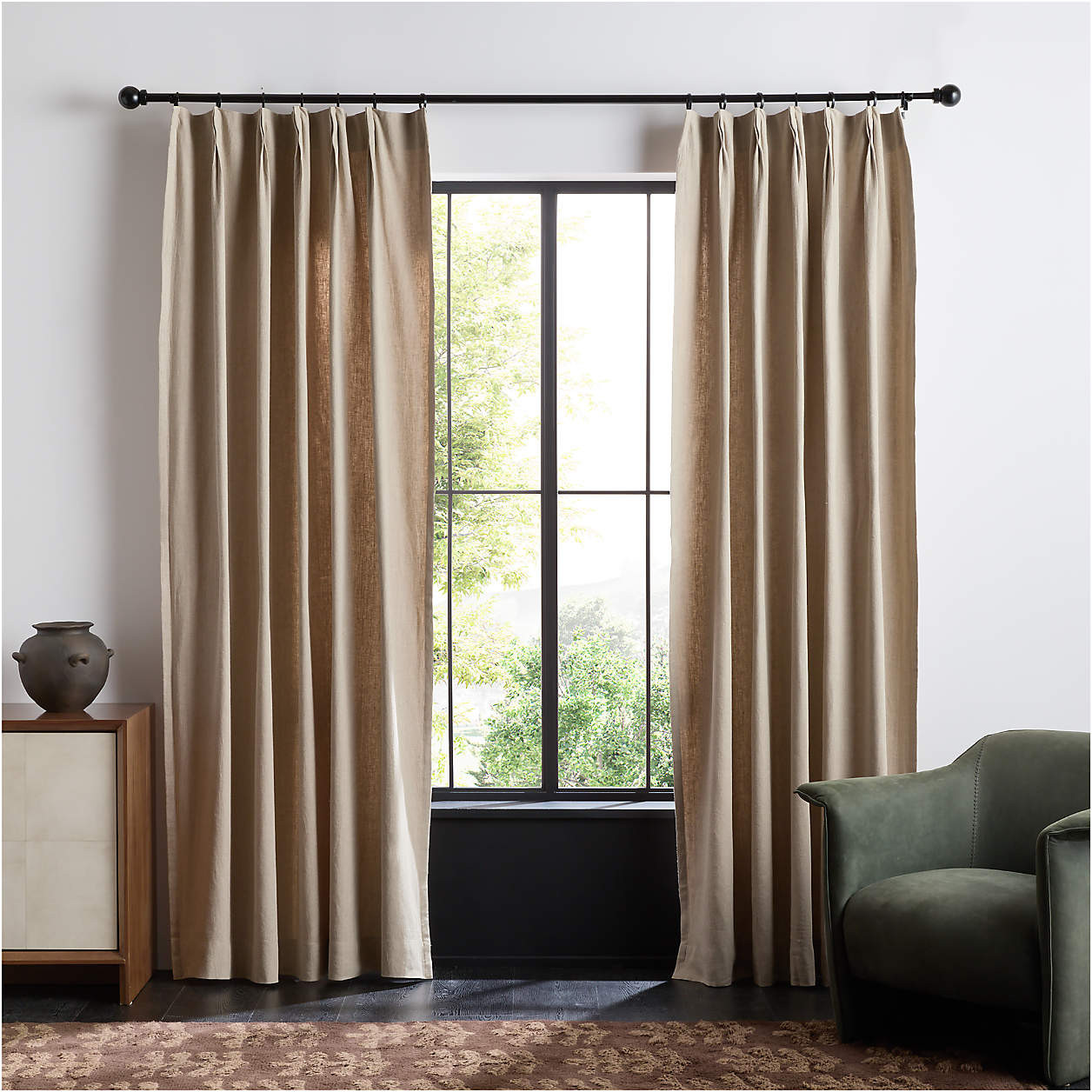 French Pleat Natural Taupe Linen Blend Window Curtain Panel 48"x84" by Jeremiah Brent | Crate & B... | Crate & Barrel