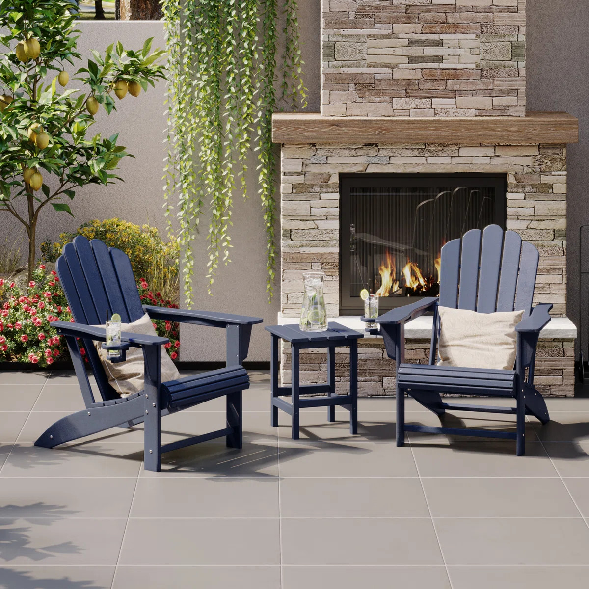 Outdoor Poly Adirondack Chair With Side Table 3-Piece Set | Wayfair North America