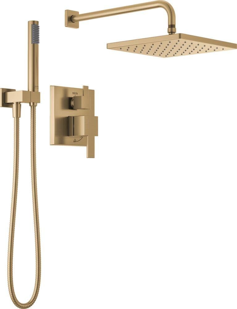 Delta Modern 14 Series Square Rain Shower System Faucet Set, Rainfall Brushed Gold Shower Head an... | Amazon (US)