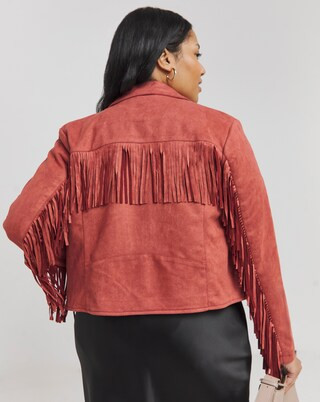 Rust Fringed Suedette Biker Jacket | Simply Be (UK)