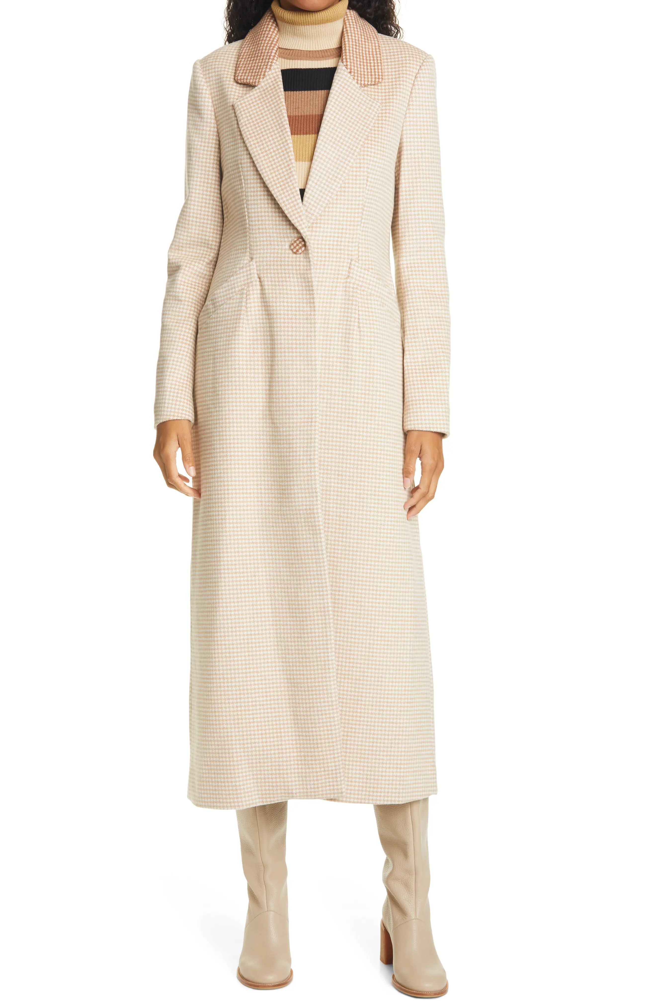 Women's Staud Ganji Gingham Check Coat, Size Large - Beige | Nordstrom