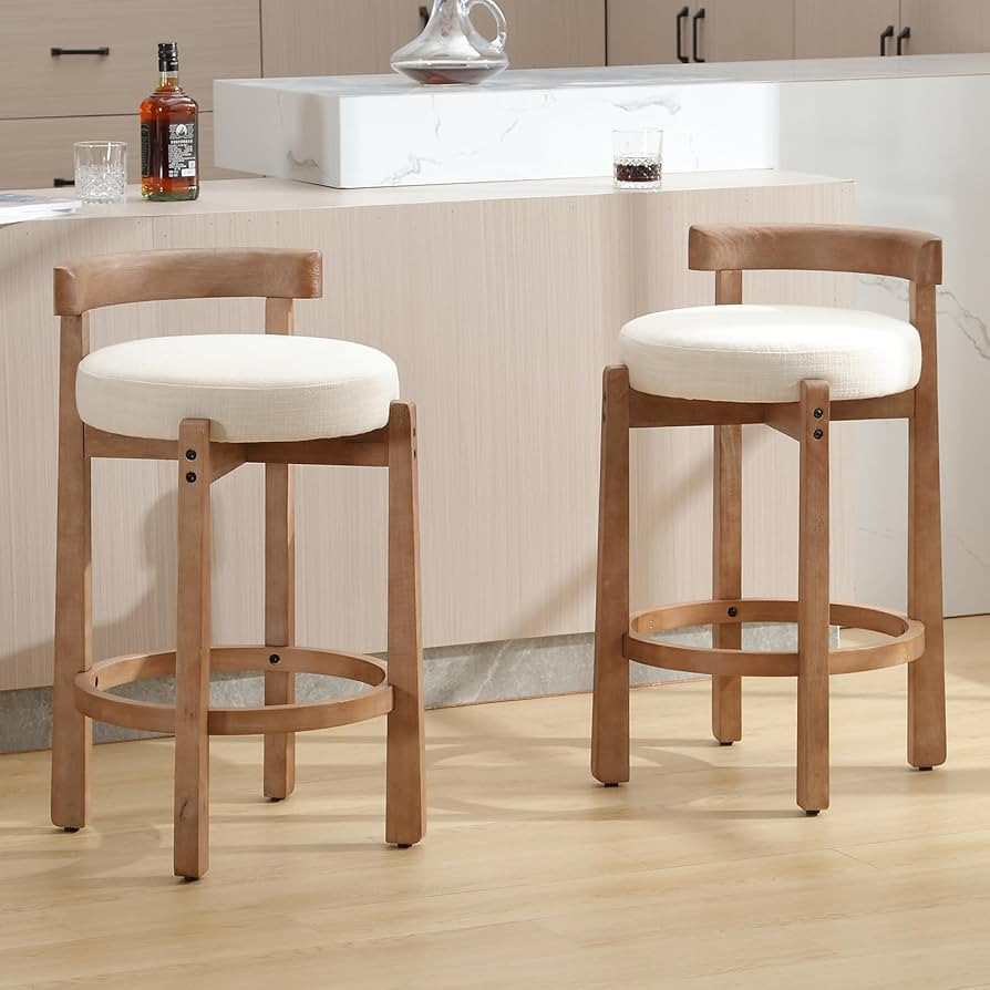 HEAH-YO Mid Century Modern Bar Stools Set of 2, 26.5" Counter Stools with Back, Linen Upholstered... | Amazon (US)