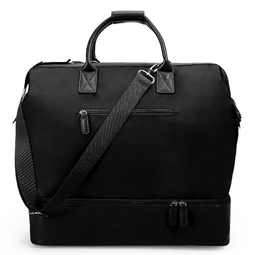 NOBL Travel Weekender Bag for Women & Men, Large Duffel Carry-On Tote with Trolley Sleeve, Separate Shoe Compartment & Laptop Pocket, Leather Overnight Bag for Airplane, Gym, Road Trips - Black | Amazon (US)