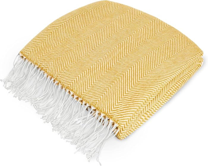 PAVILIA Yellow Herringbone Throw for Couch, Decorative Outdoor Accent Blanket, Faux Cashmere, Lig... | Amazon (US)