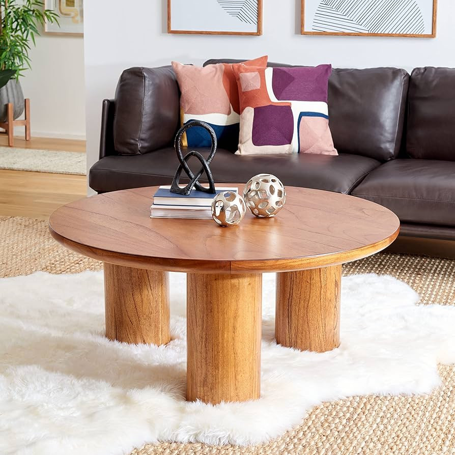 Safavieh Home Collection Mork Modern Rustic Natural 3-Leg Round Wood Coffee Table | Amazon (US)