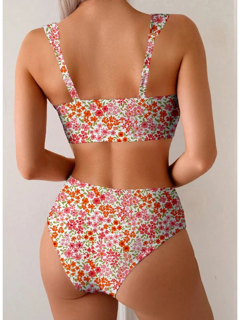 SHEWIN Bikini Set 2 Piece Swimsuits Womens U-Wire Cutout High Waisted Floral Print Summer Beach S... | Walmart (US)