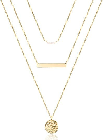 Turandoss Dainty Layered Choker Necklace, Handmade 14K Gold Plated Y Pendant Necklace Multilayer ... | Amazon (US)