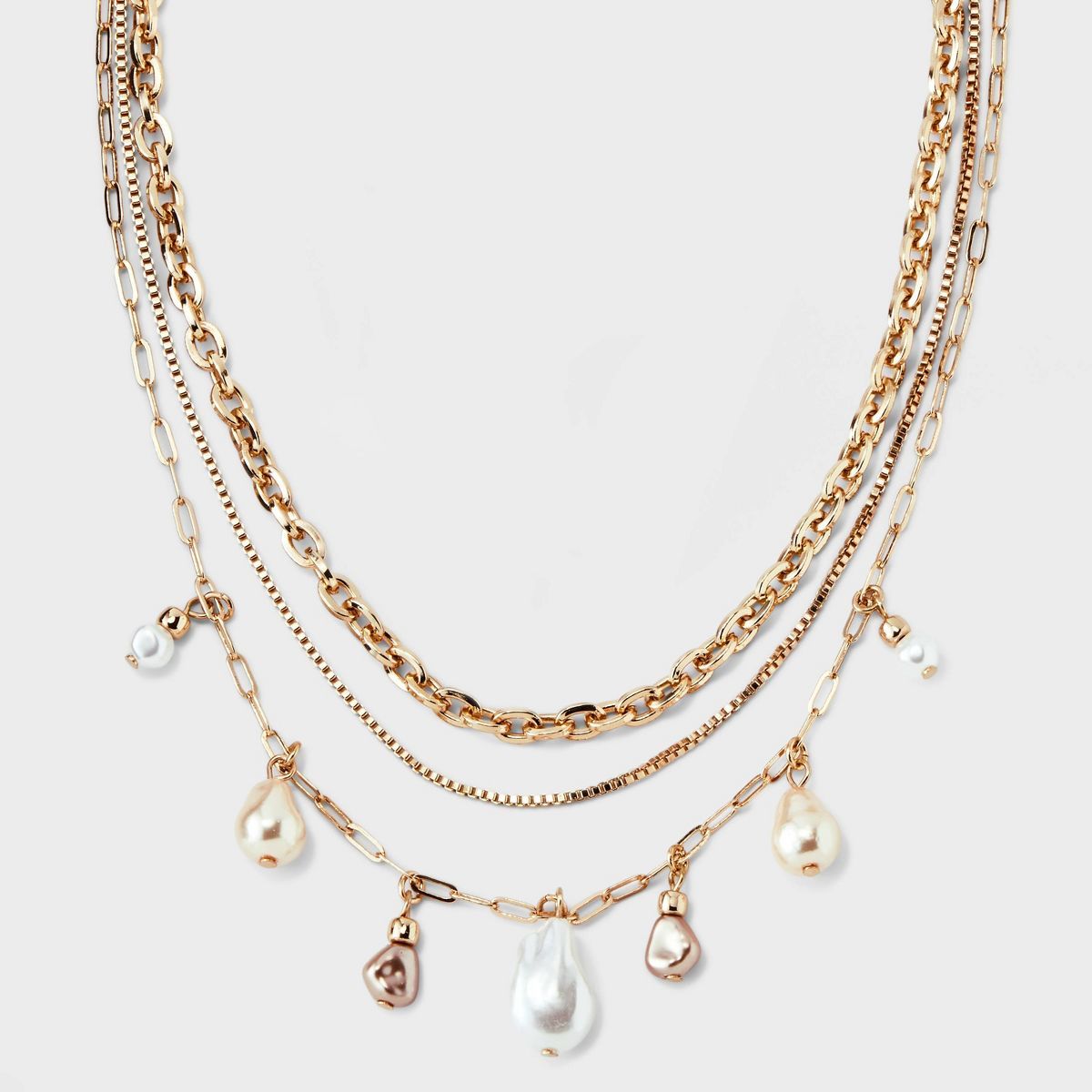 Chain Pearl Multi-Strand Necklace Set 3pc - A New Day™ Gold/White | Target