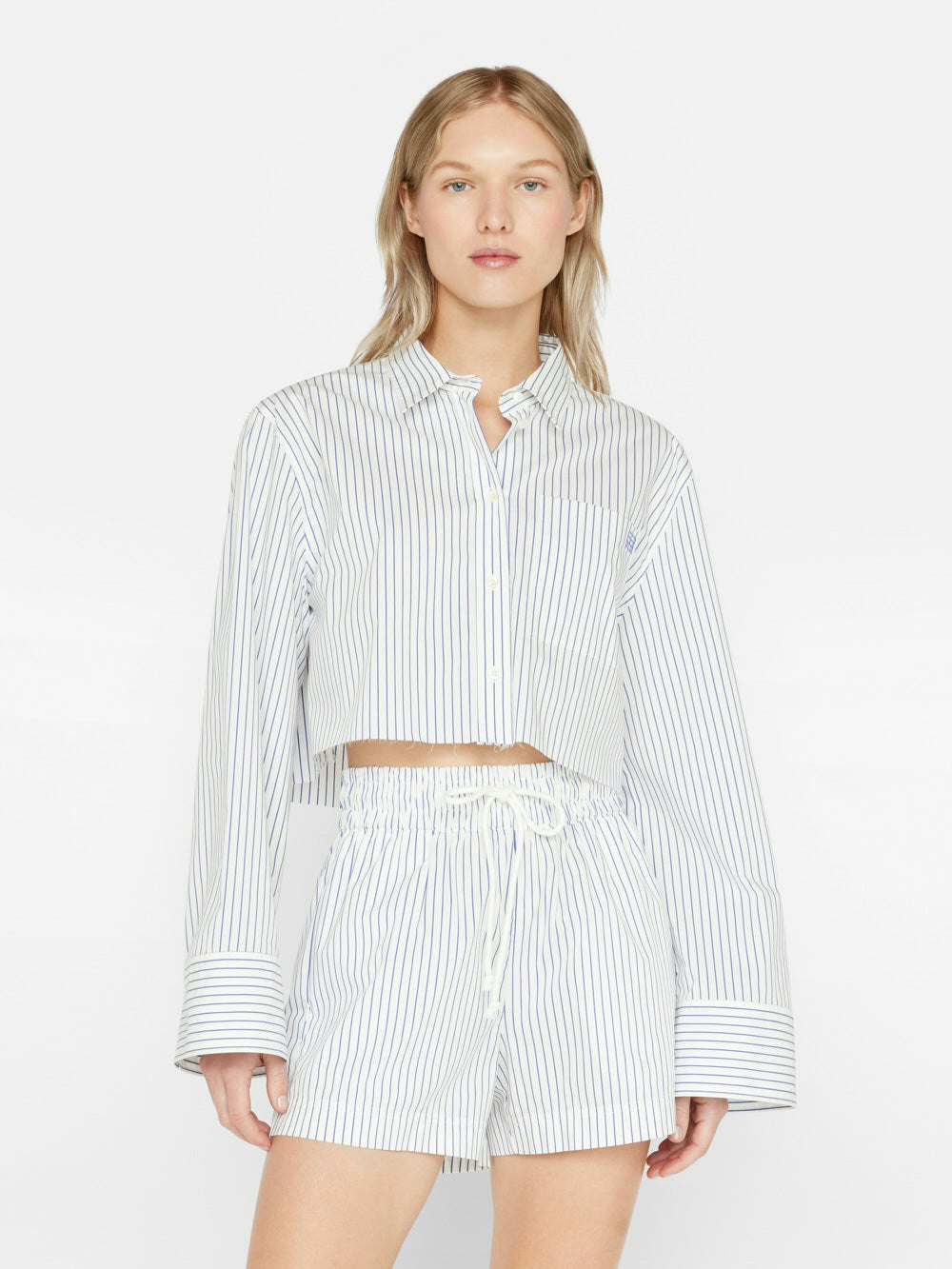 Cropped Wide Sleeve Shirt -- Cobalt Multi | Frame Denim