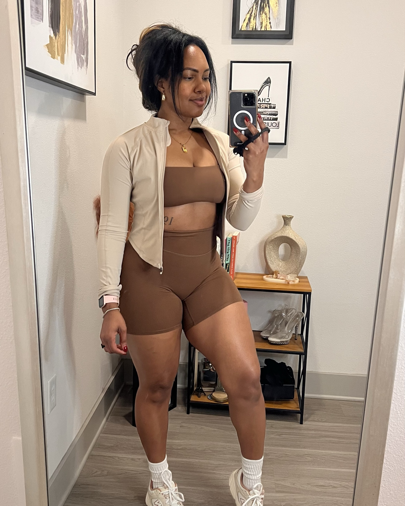 Cute little gym fit and perfect for running errands too! These are some of my favorite shorts because they fit your curves without a scrunch butt. Also this jacket is so light weight and you’ll feel comfortably covered.

All fit true to size. Jacket size medium.  Sports bra and shorts size large   

#LTKFindsUnder50 #LTKMidsize #LTKActive