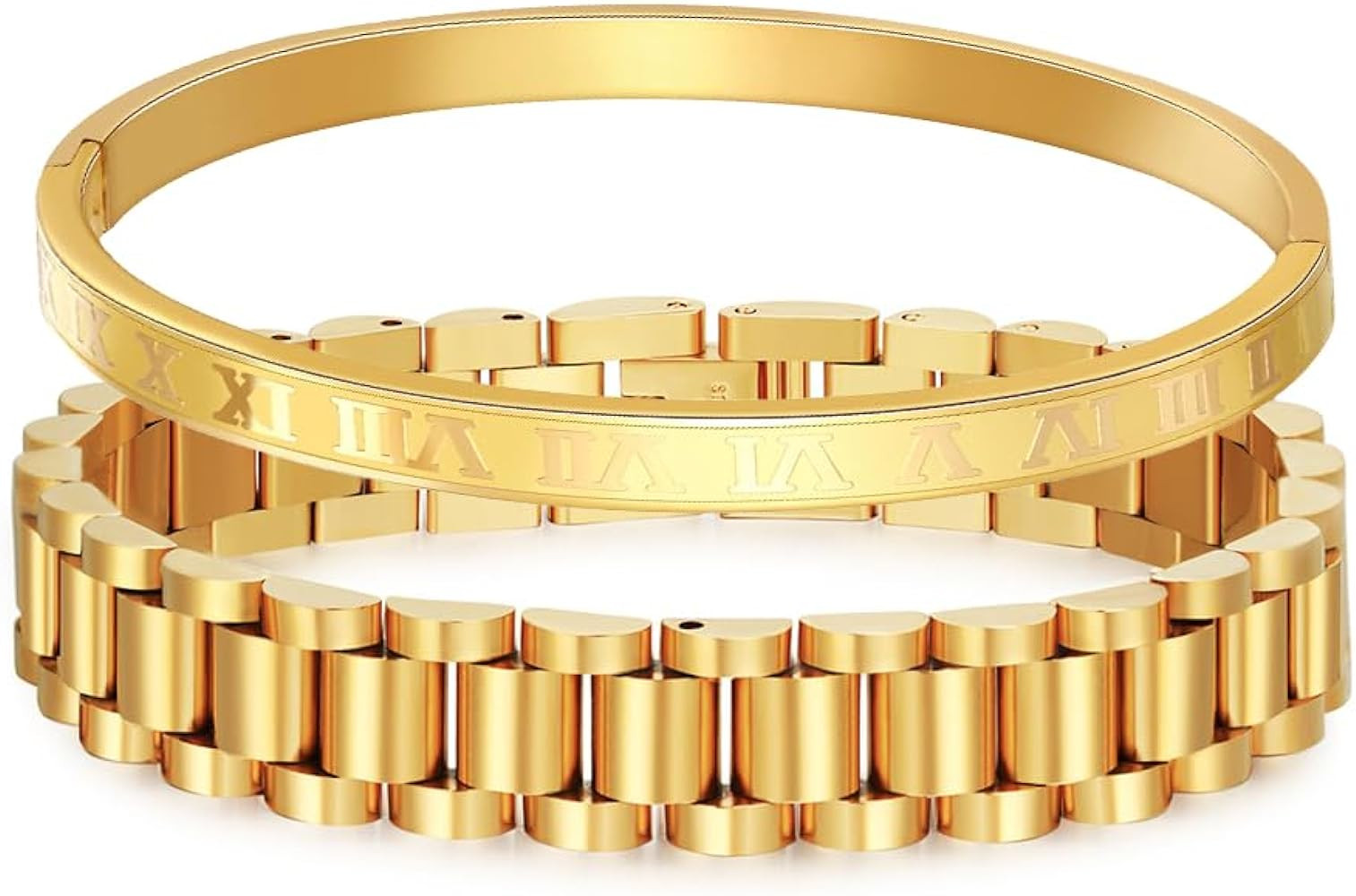 Gold Silver Plated Bracelets for Men Women Roman Numeral Bangle Bracelet Stainless Steel Personal... | Amazon (US)