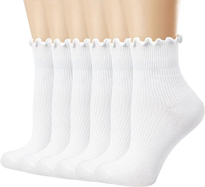 Mcool Mary Women's Ruffle Socks,Casual Cute Ankle Socks Breathable Knit Cotton Warm Soft Frilly C... | Amazon (US)