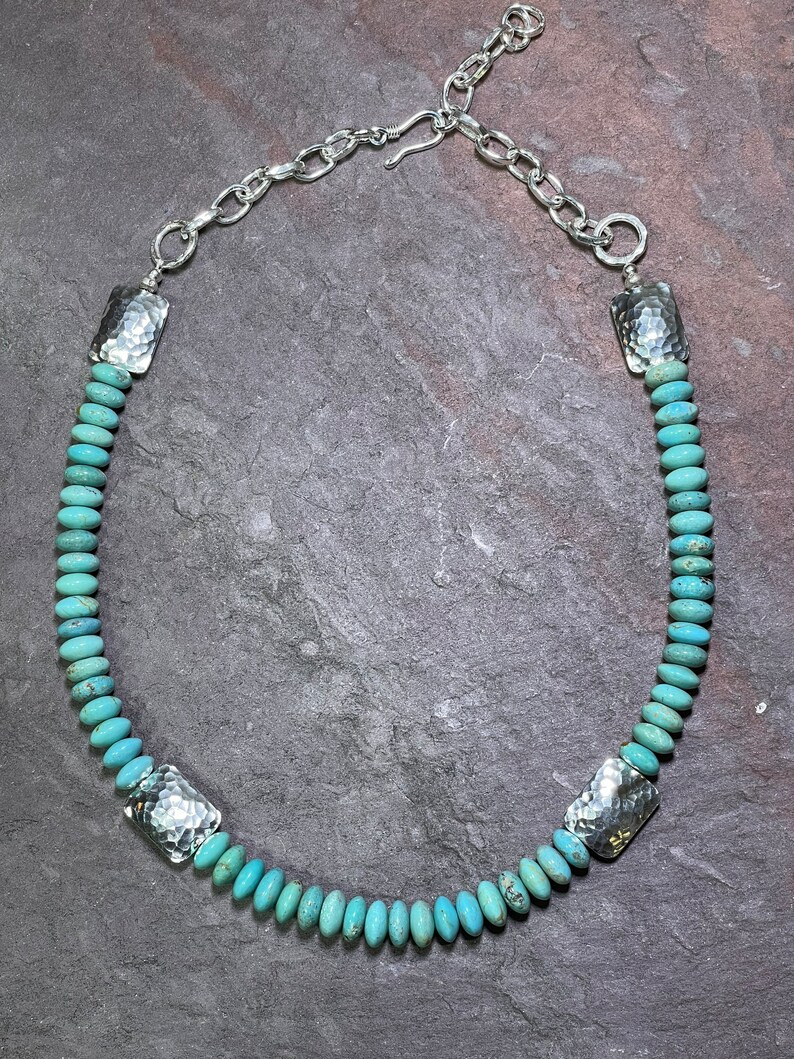 The Square - Genuine Kingman Turquoise and Handmade Fine Silver Necklace - Etsy | Etsy (US)