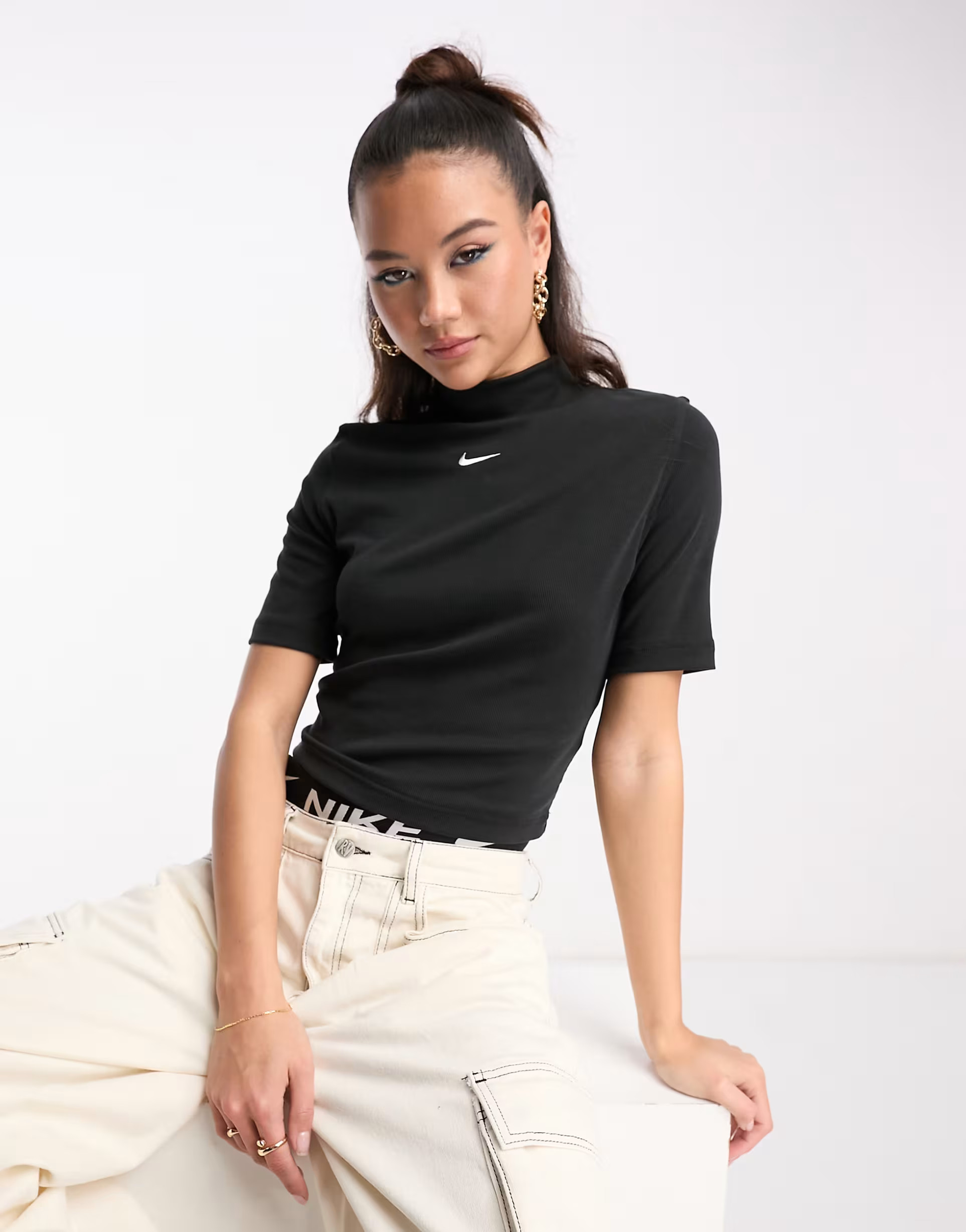 Nike Essentials mock neck ribbed t-shirt in black | ASOS (Global)