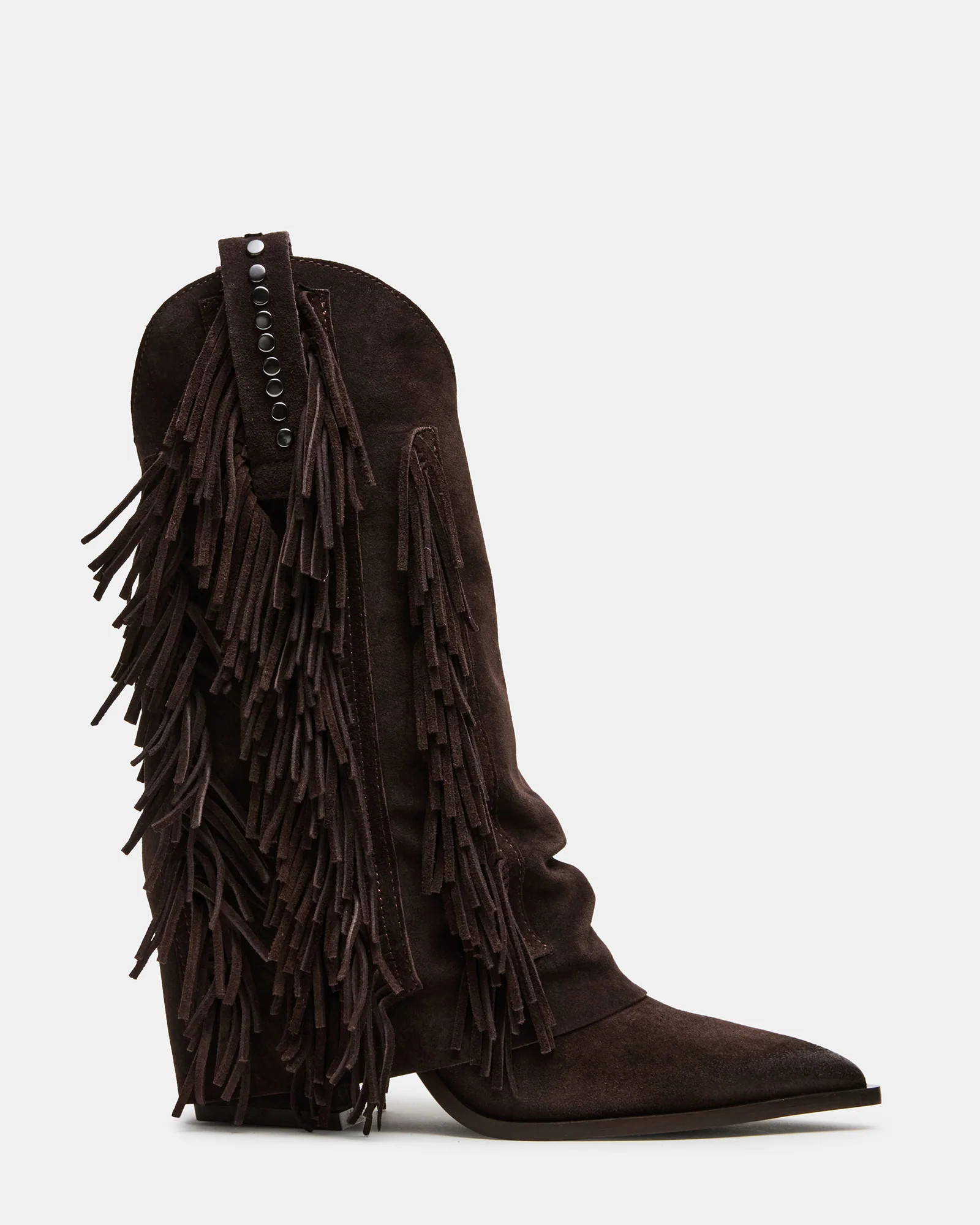 LANDMARK Brown Suede Cuffed Fringe Western Women's Ankle Boot | Steve Madden (US)