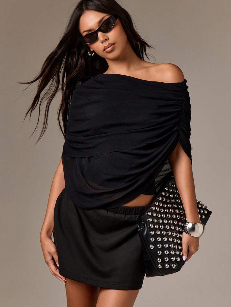 AiiRZ Elegant Draped Off Shoulder Top Evening Cocktail Party Asymmetrical Ruched Blouse Versatile... | SHEIN