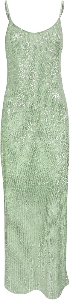 BOLLEY JOSS Women's Sequins Midi Dress Sexy Spaghetti Strap Long Dress Sparkly Back Slit Bodycon ... | Amazon (US)