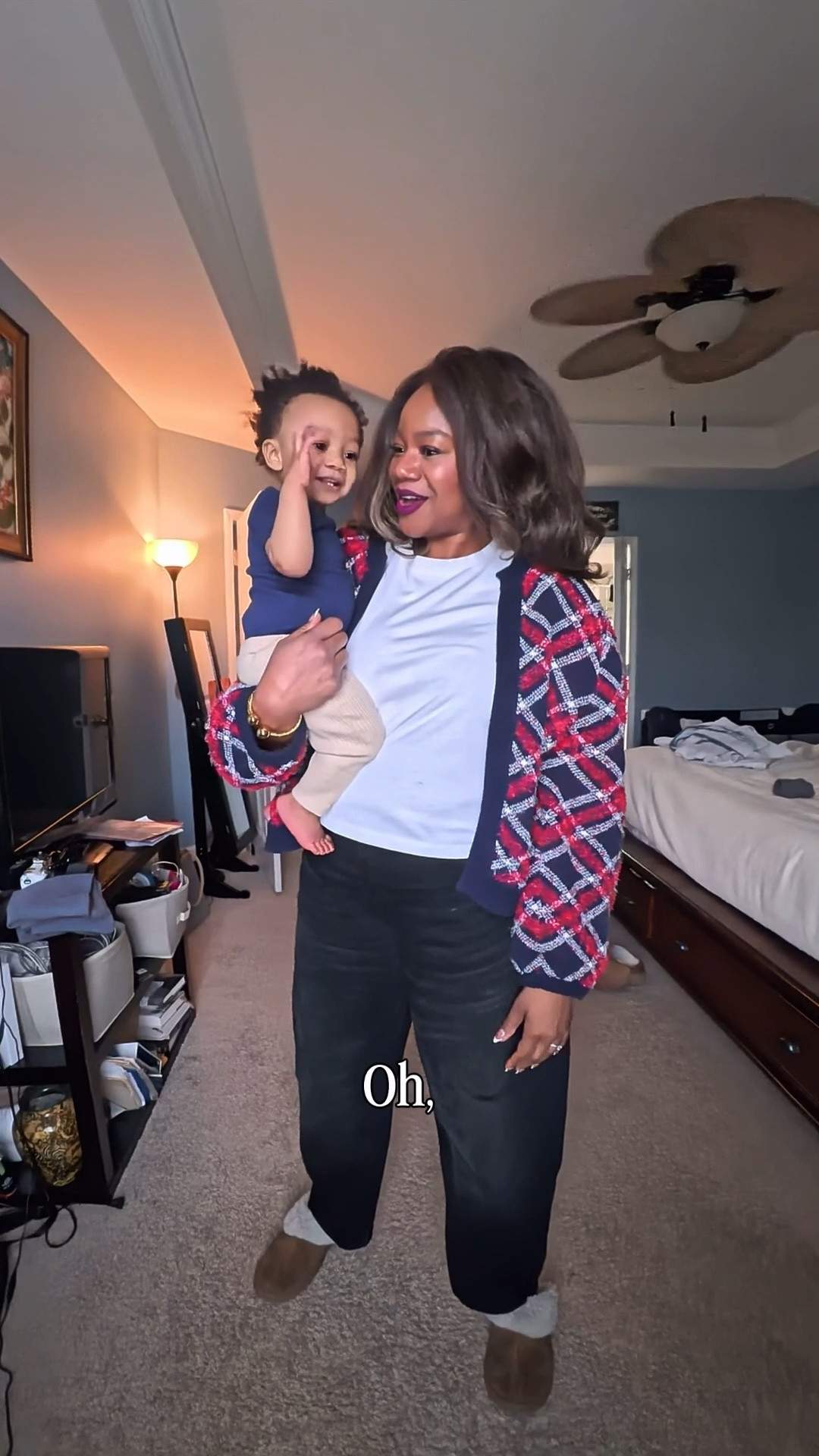 Running errands in the NC chill (it’s in the 20s!) but making it fashion. I’m styling a few favorites from the KBB line that are perfect for my fellow curvy girls.

This white tee is a game changer—it has built in shoulder pads for that structured, elevated look we love. 

I’ve paired it with these barrel jeans (wearing a size 14, they have zero stretch so I recommend sizing up if you're between sizes!) and my go-to "bootleg" Uggs for maximum comfort.

Added this plaid cardigan for a pop of color and warmth while I chase Maverick around! 🤱🏾💖

Outfit Details:
• Top: Elevated Shoulder Pad Tee (Size XL)
• Bottoms: Black Barrel Jeans (True to size/No stretch)
•The Layer: Aerie Chelsea Jacket Cardigan (Sold out—linked similar options below!)
•Shoes: Classic Mini Booties

#LTKmomlife #LTKSaleAlert #LTKootd