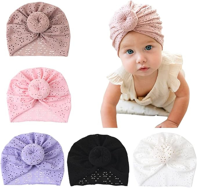 Baby Turban Bow Hats for Girls Infant Head Wrap Soft Knotting Cap for Toddler Kids | Amazon (US)