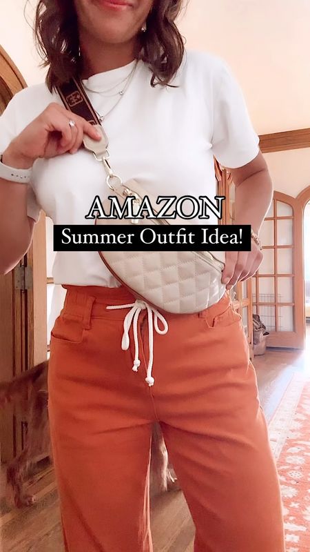 Amazon outfit idea! Wide leg pants run true to size, white tee runs true to size. Amazon belt bag and sandals finish off the look!

#LTKOver40 #LTKFindsUnder50 #LTKStyleTip