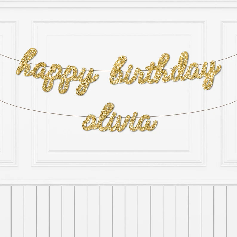 Happy Birthday Personalized Name Letter Banner Custom Cursive - Etsy | Etsy (US)