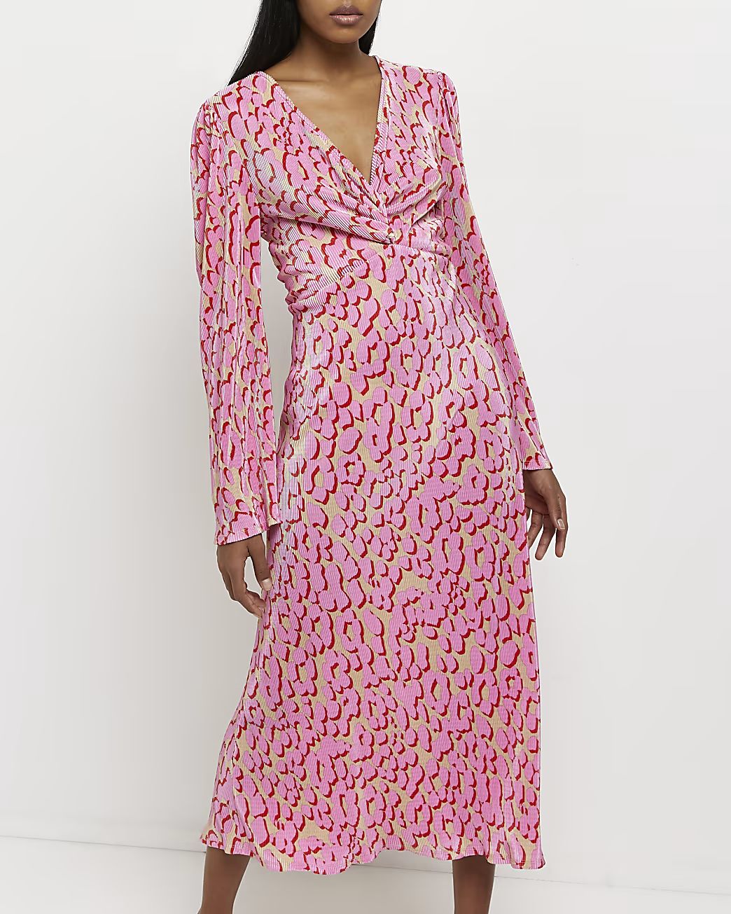 Pink animal print swing midi dress | River Island (UK & IE)