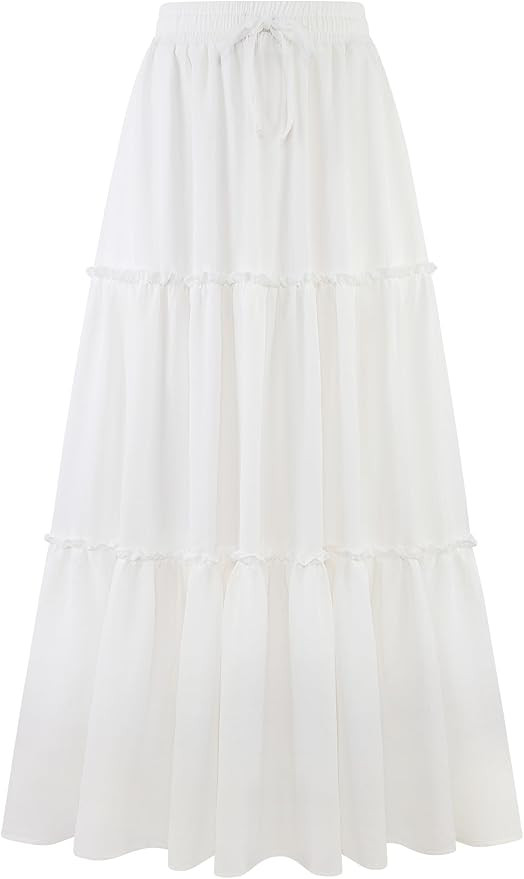Arolina Women's Summer Maxi Skirt Trendy High Waist Pleated Ruffle Long Skirts Flowy Beach Boho S... | Amazon (US)